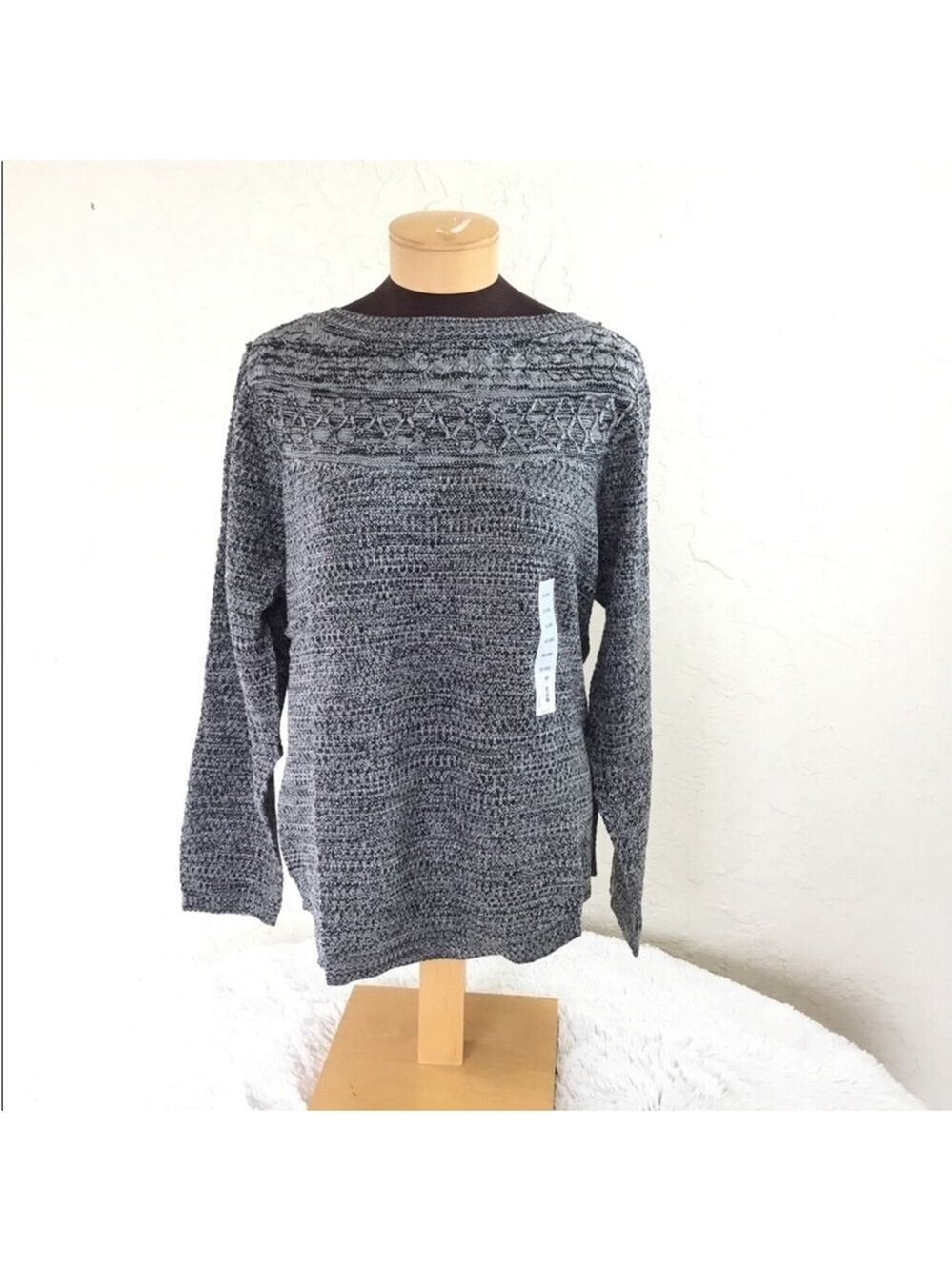 Croft & Barrow cable knit yoke pullover sweater Womans XXL black/gray